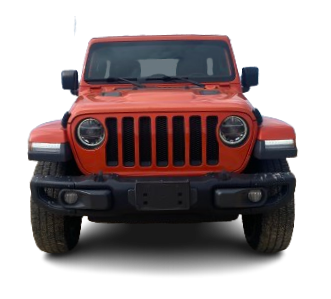 Vooraanzicht van de Jeep Wrangler, klaar voor een avontuur op Bonaire.